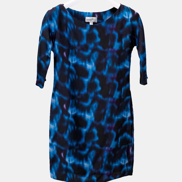 Erdem Abstract Blue Print Shift Knee-Length Dress - Picture 2 of 9